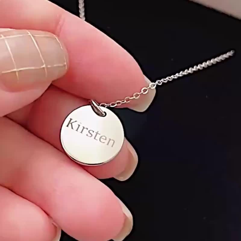 Customized products, laser engraving English words, engraving [CReAM] 925 sterling silver disc 13mm necklace - สร้อยคอ - โลหะ 