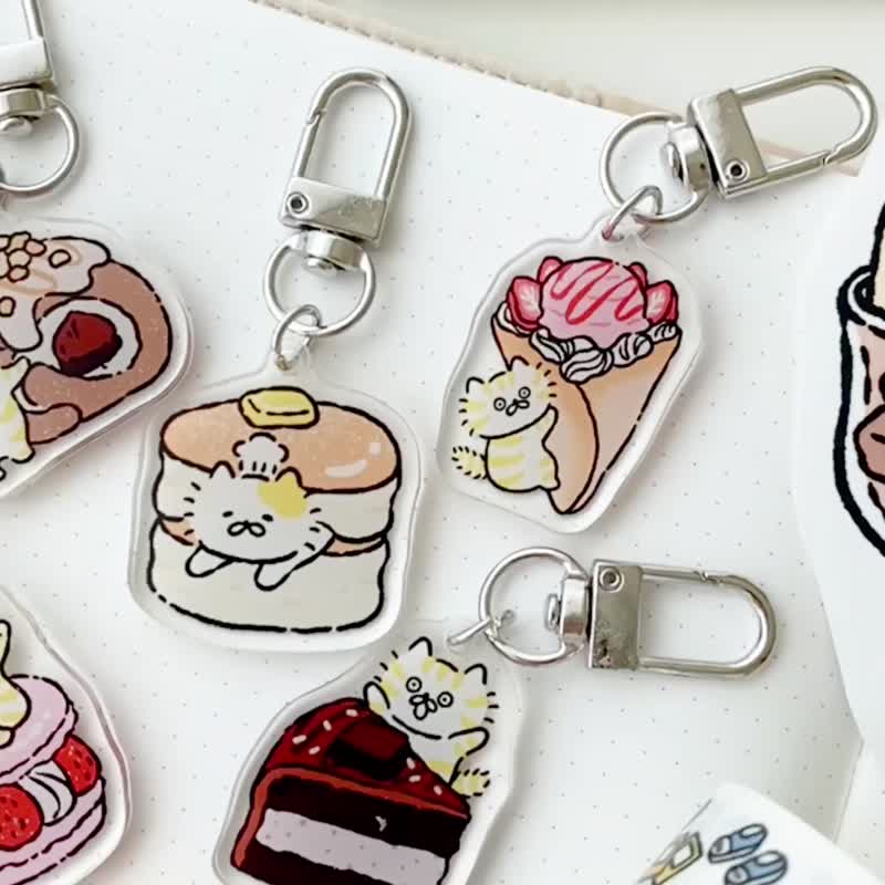 3 Little Meow Coffee Dessert Acrylic Charm Six Generations / Key Ring 5 Types - Charms - Acrylic Multicolor