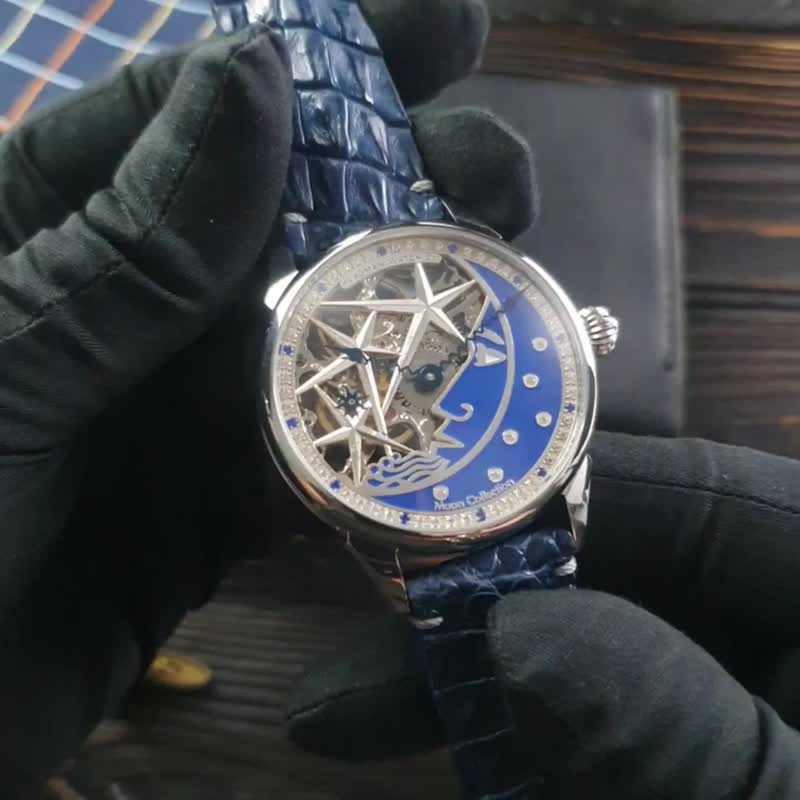 Moon watch Space watch Handmade watch Skeleton watch Custom watch Marriage watch - Men's & Unisex Watches - Other Materials 