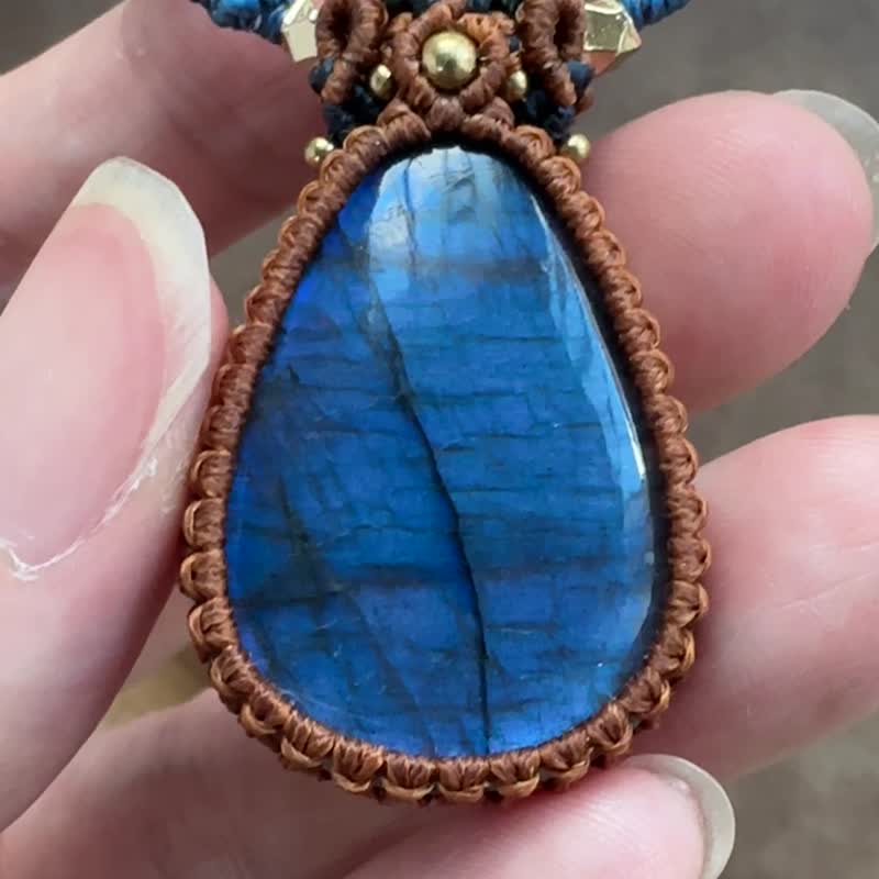 N650 Wax wire braided labradorite amazonite Stone Bronze bead necklace (adjustable length) - Necklaces - Gemstone Brown