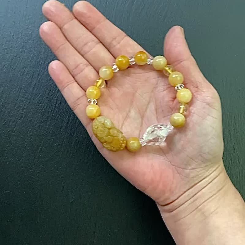彩虹白水晶 黃玉 金髮晶 白水晶車輪珠 黃玉貔貅手鍊 招財開運 - 手鍊/手環 - 水晶 多色