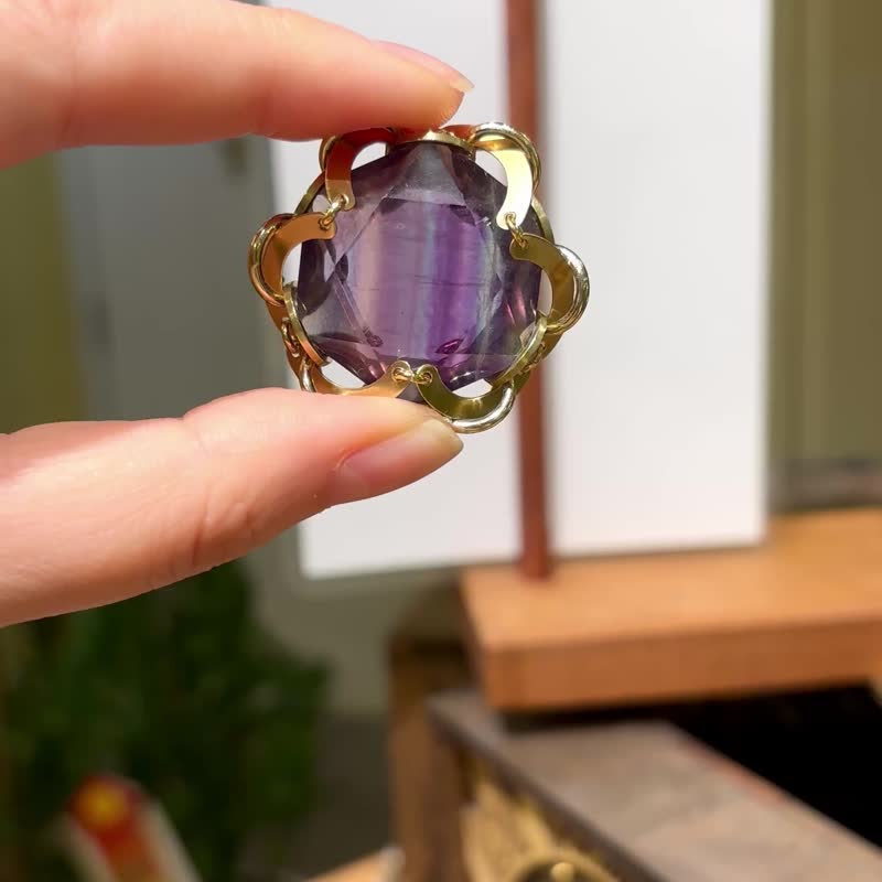 一圖一物 螢石 大衛星項鍊 曼陀羅 幾何 頸鏈 聖誕禮物 - 項鍊 - 其他金屬 金色