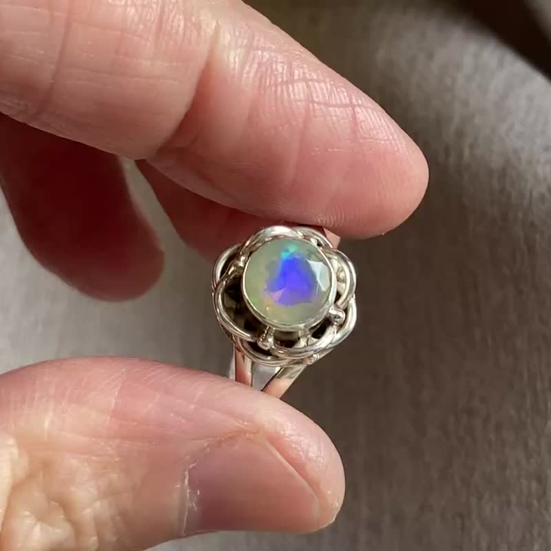 Natural faceted opal ring handmade in Nepal 925 sterling silver - General Rings - Gemstone 