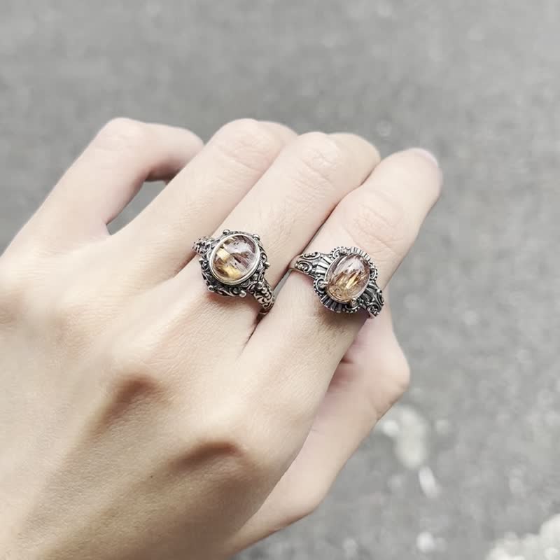 喜迎瑤 925銀 銅髮晶 銅鈦晶 髮晶 活口 戒指 手工銀飾 民族風 - 戒指 - 水晶 橘色