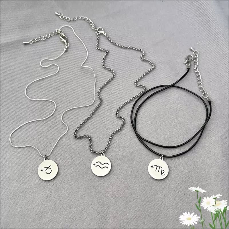 Zodiac Necklace Roundy Openwork Titanium Steel Casting Tags Chains Option - Necklaces - Stainless Steel Silver
