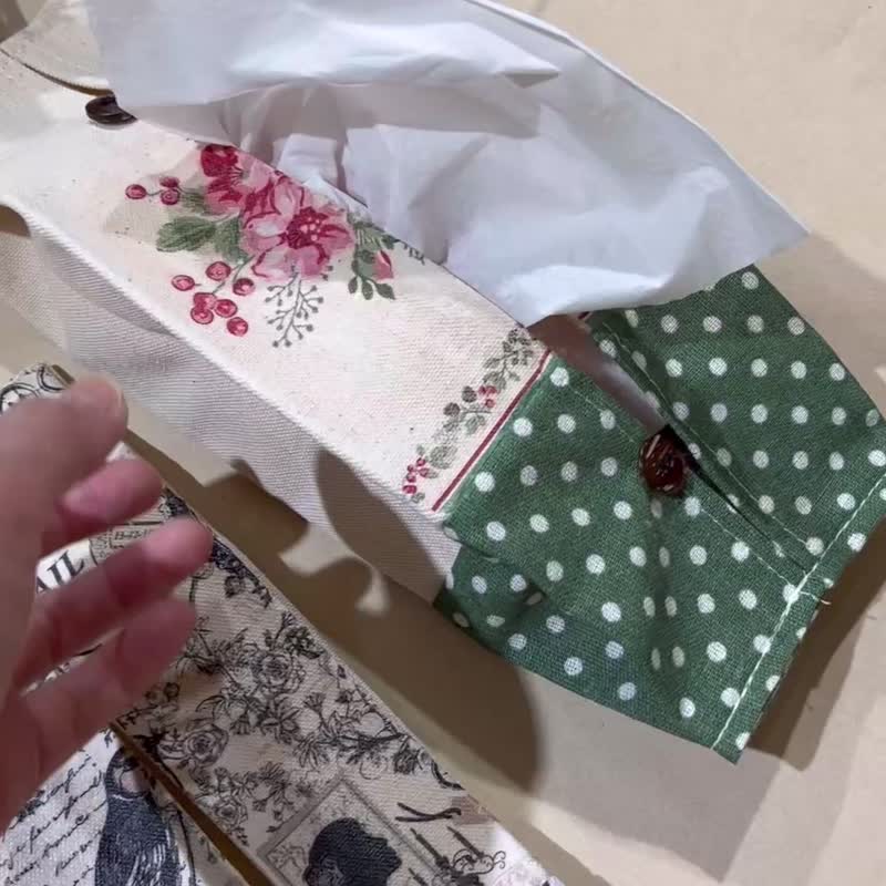吊式面紙袋 直式 面紙 衛生紙袋 掛式 紙藝拼貼 蝶古巴特 面紙盒 - 面紙盒 - 棉．麻 藍色