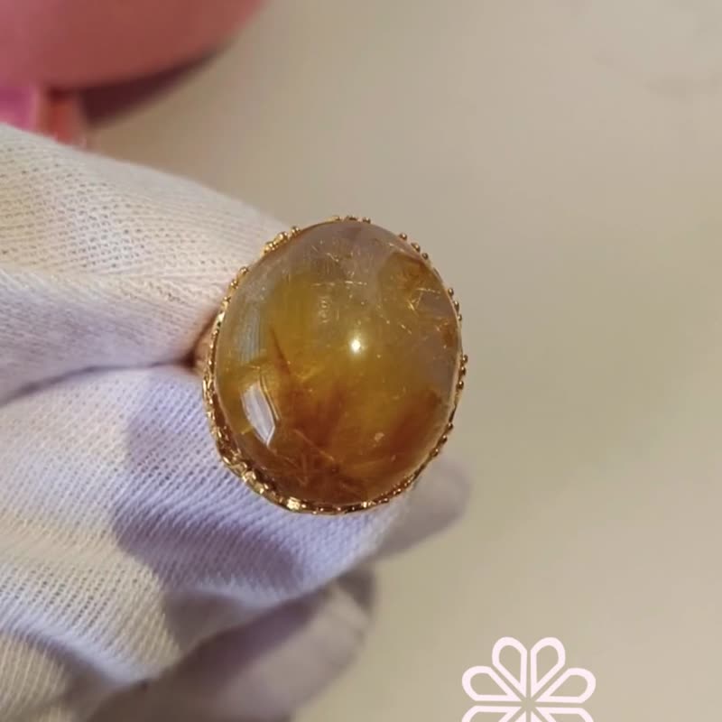 Natural Rutiled Quartz 29 Cts Ring Sterling Silver 925 With Gold Plated 9 US. - 戒指 - 純銀 黃色