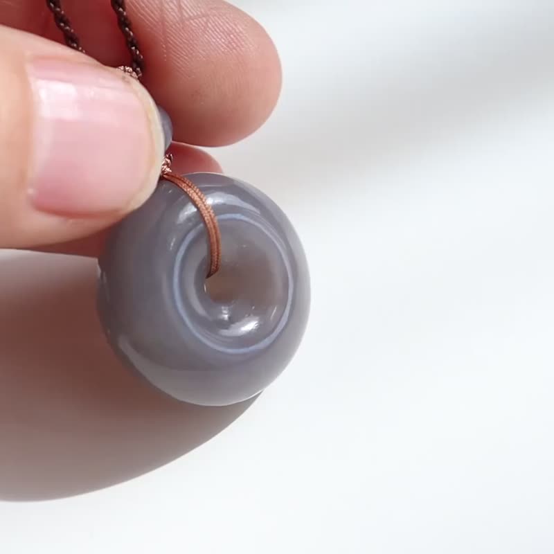 天然冰底煙紫和田玉平安扣吊墜項鏈面包圈甜甜圈平安喜樂順遂無憂 - 項鍊 - 玉石 