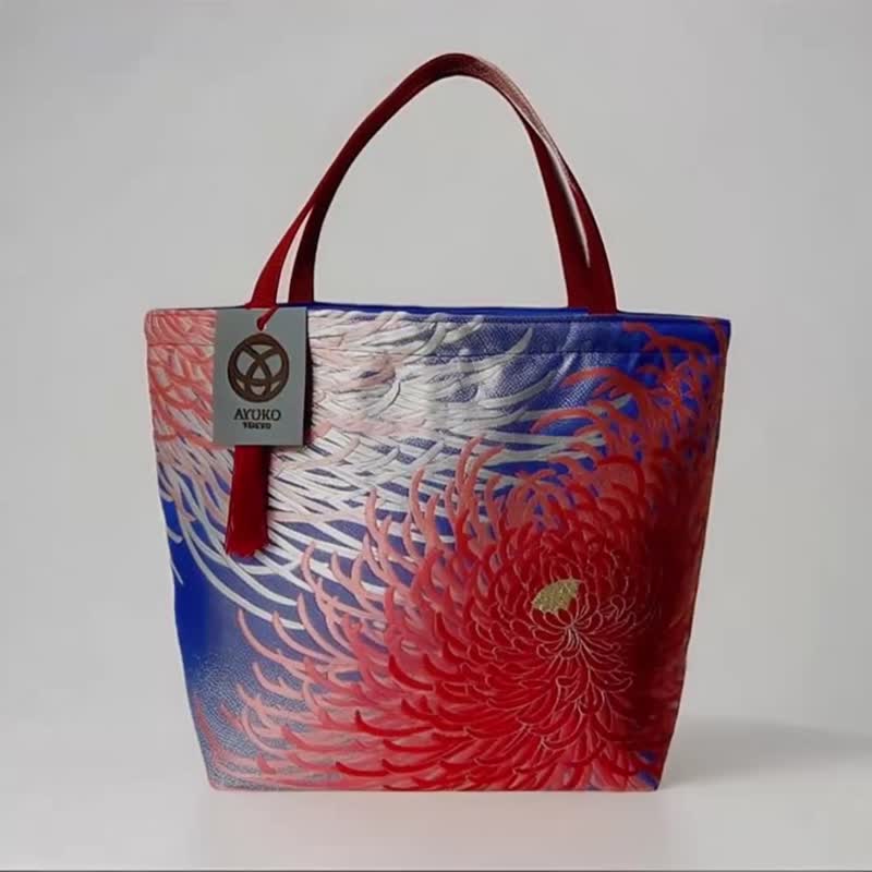 獨一無二真絲和服袋帶托特包, 日本手工刺繡升級改造包, 和風藝術 - 手提包/手提袋 - 絲．絹 紅色