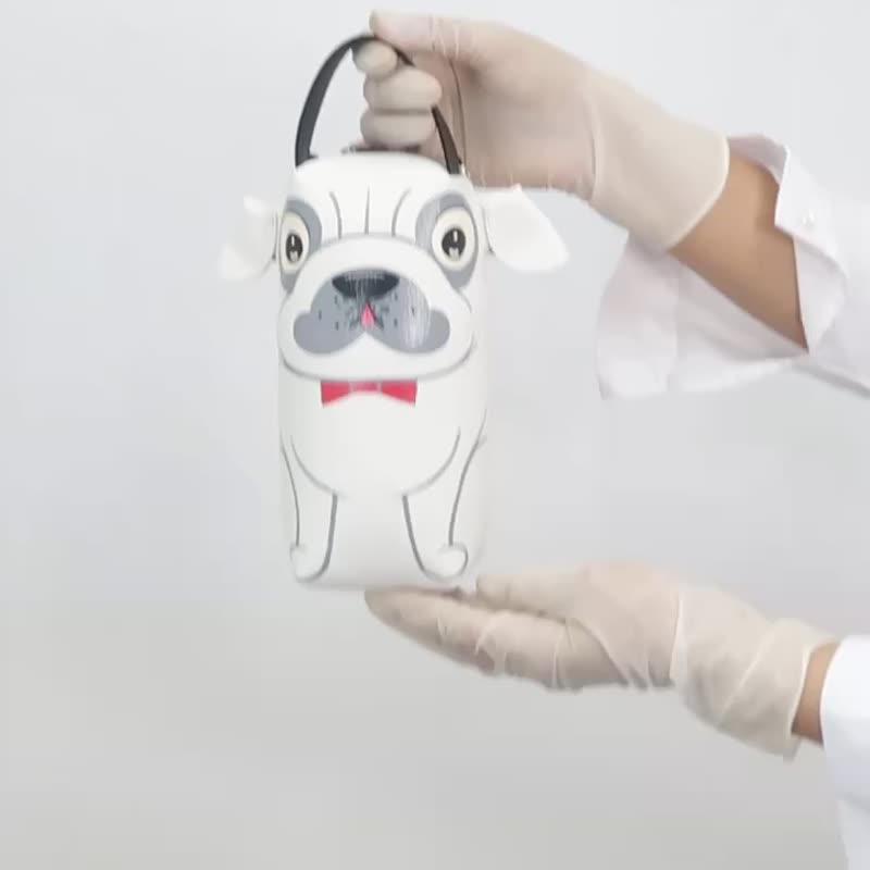 White pug pencil pouch bag,make up case, handmade bag for every day essentials. - 其他 - 人造皮革 白色