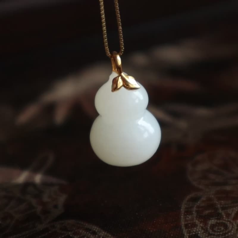 天然羊脂玉葫蘆和田玉吊墜項鏈一級白脂份好18k金鑲嵌葫蘆吊墜 - 項鍊 - 石頭 