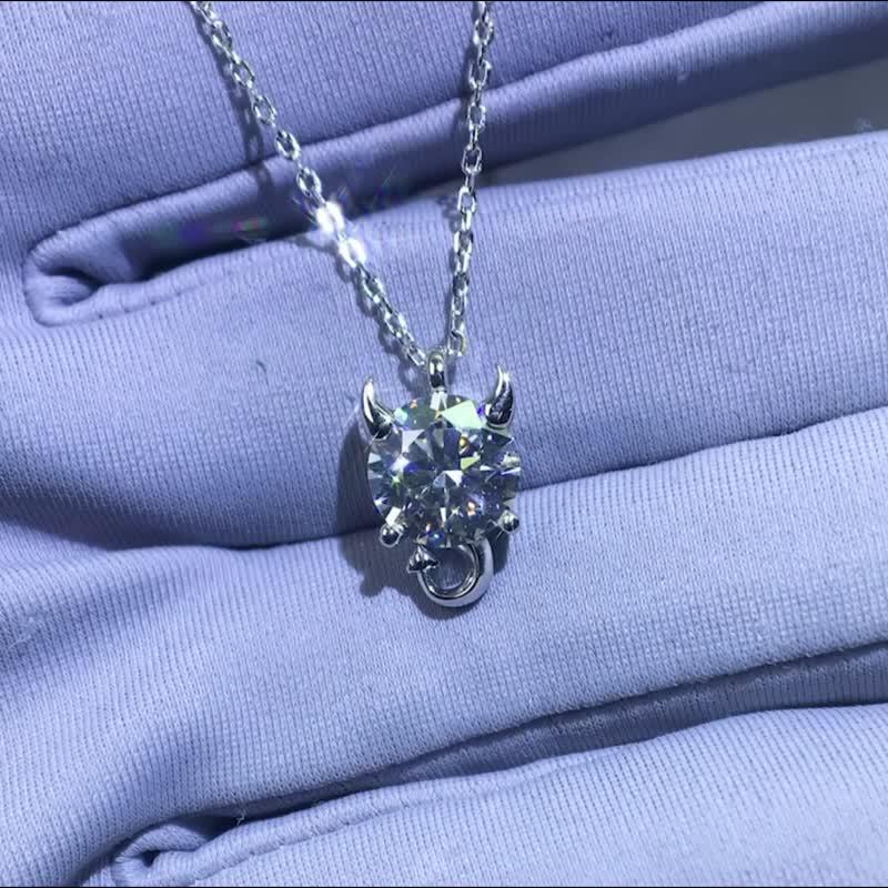 莫桑石2.0ct EF可愛小魔頭吊墜18K鍍金925銀項鍊節日和生日禮物 - 項鍊 - 鑽石 
