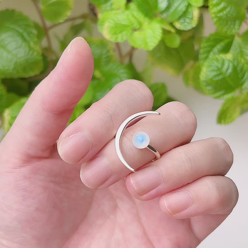 Crystal General Rings Transparent - Crescent Moon Sterling Silver Ring Light Jewelry Blue Moonstone Crystal