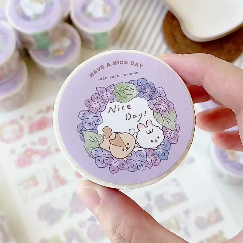 Soft Floral Stamp Album II 3cm Special Ink Washi Tape with Release Paper - มาสกิ้งเทป - กระดาษ หลากหลายสี