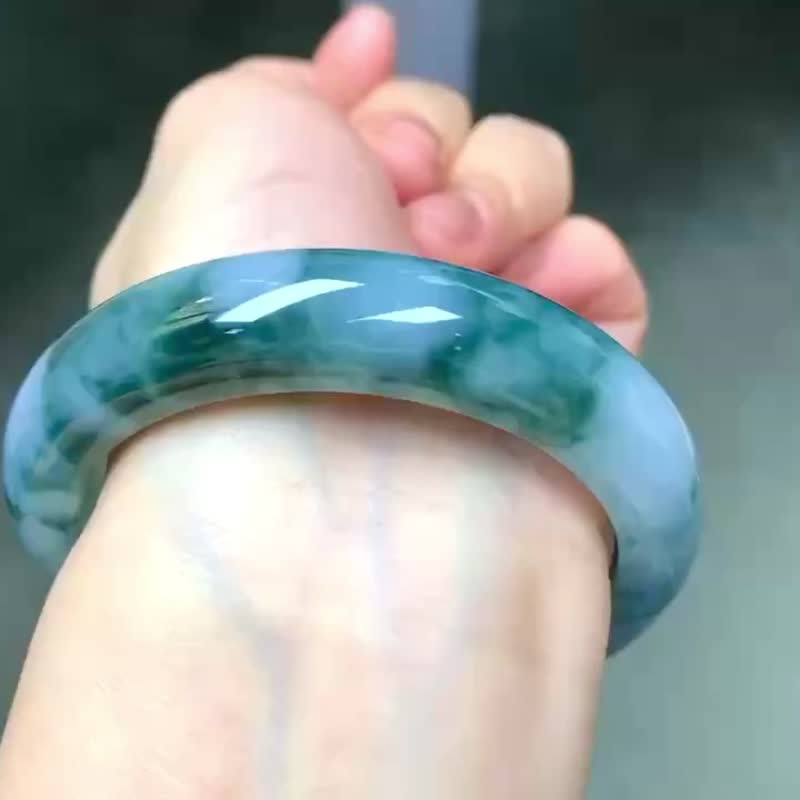 冰種 天然翡翠 緬甸 A玉 玉鐲 • 冰種紫藍翡翠福鐲 - 手鍊/手環 - 玉石 藍色