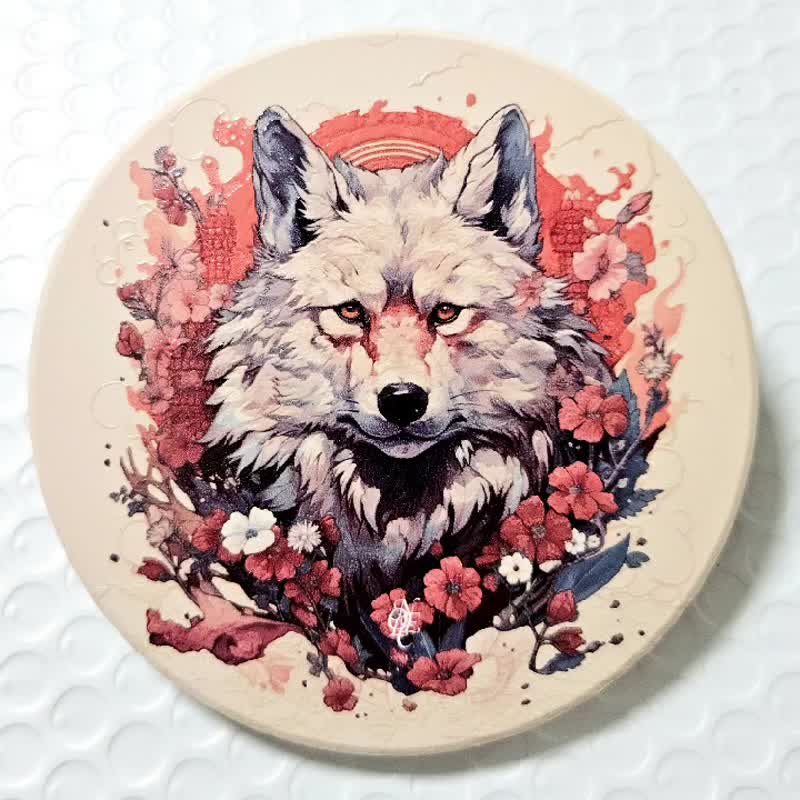 Wolf dance - Ceramic Coaster - Coasters - Pottery White