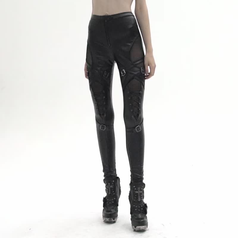 Gothic barbarian intertwined faux leather trousers/elastic tights - กางเกงขายาว - วัสดุอื่นๆ สีดำ